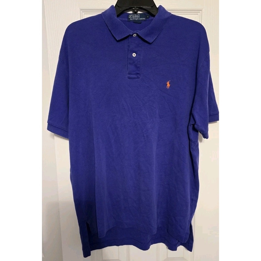 Polo Ralph Lauren Shirt Mens Large Purple Short Sleeve Orange Pony Collar Top